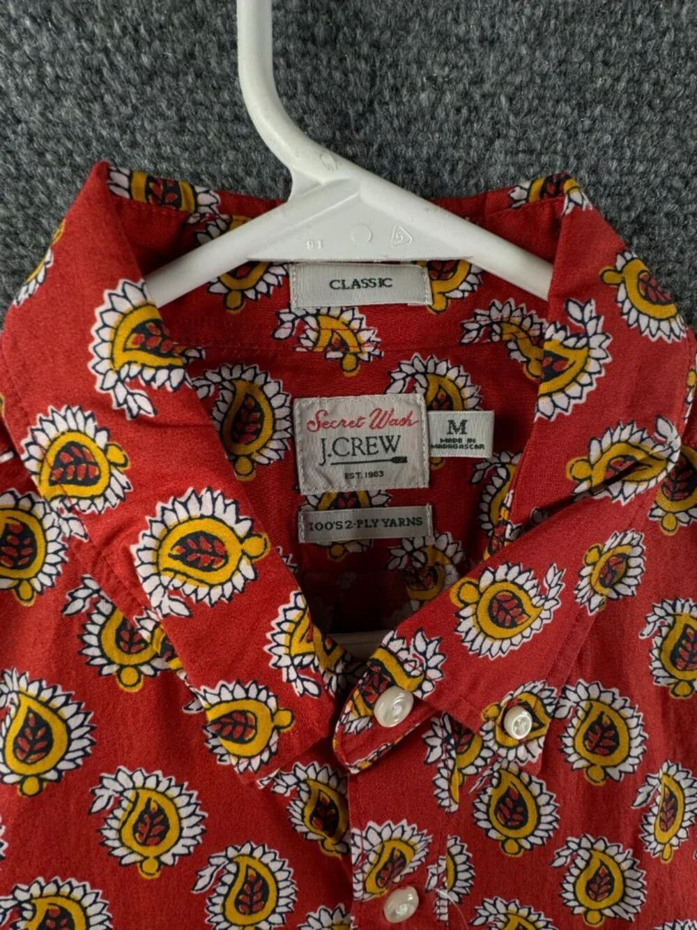 NWT J. Crew Men Red Yellow Paisley Long Sleeve Button Up Shirt Medium Classic